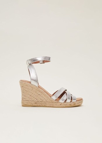 Phase Eight Leather Strappy Espadrilles Heels Silver Canada | AKDPZW-598